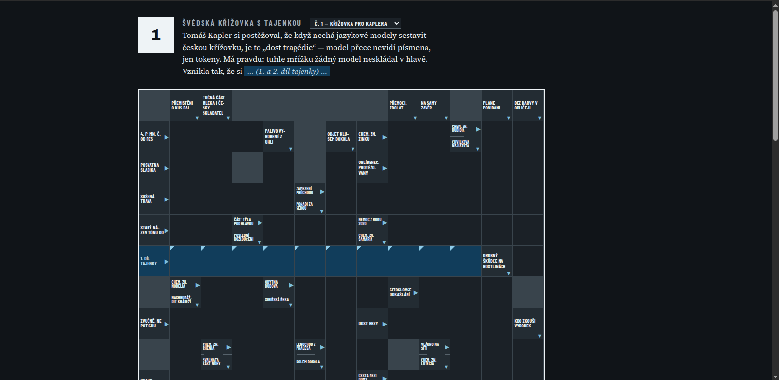 Generated Czech arrowword crossword ready to solve